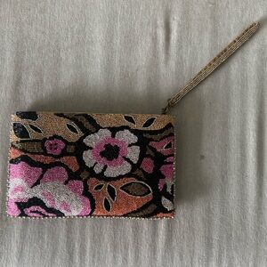 Mary Francis Floral Beaded Clutch Wristlet - like new